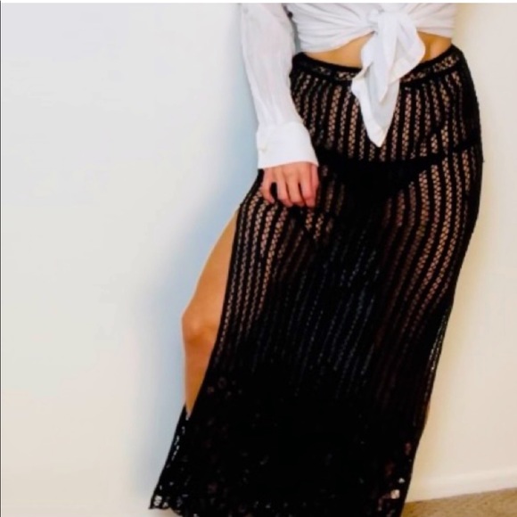 Black Lace Slit Maxi Skirt Coverup S5-9 - Picture 2 of 9
